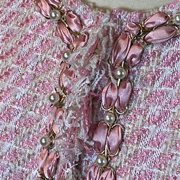 Michael Simon Pink Cream Tweed with Pearl and Gold Details Blazer Jacket size LP - Picture 5 of 17